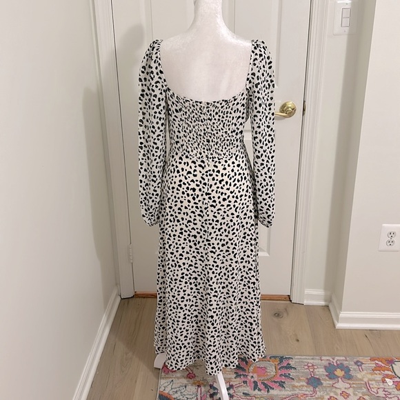 Reformation Shelby Dress Ocelot White Black Polka Dot Slit Bustier New Size 6 - Picture 10 of 14